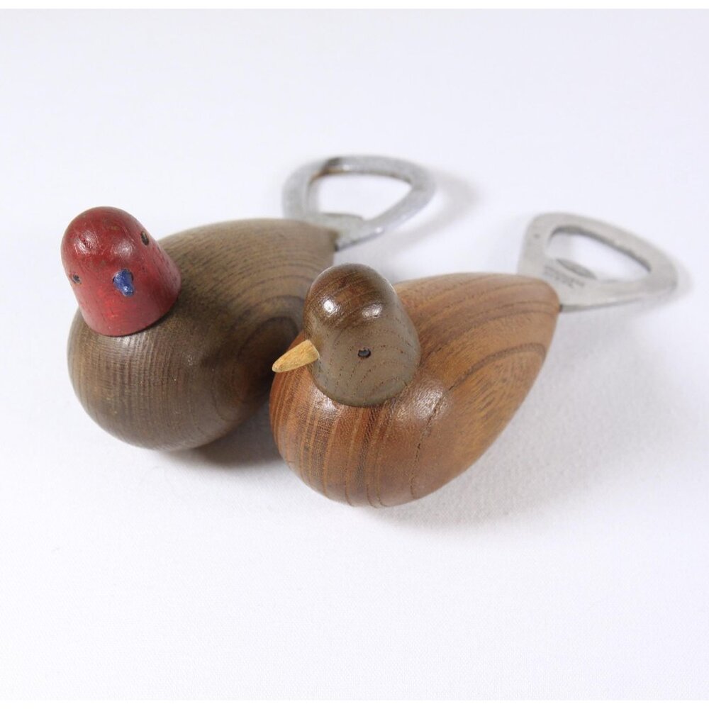 Pair wooden dove bottle openers, pigeon beer bottle openers, home bar decor